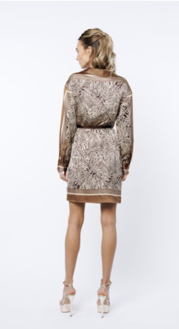 CLEMMIE DROP SHOULDER MINI WRAP DRESS - BROWN MULTI