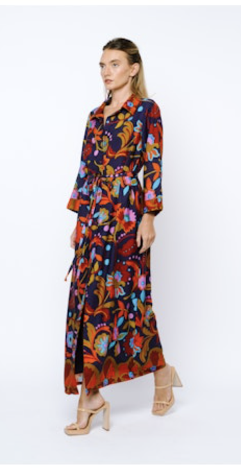 DOLLY LONG SLEEVE SHIRT DRESS - NAVY MULTI