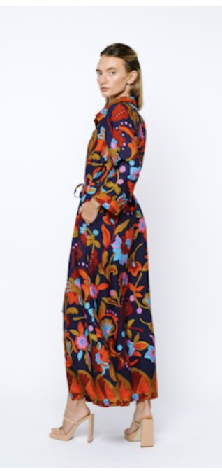 DOLLY LONG SLEEVE SHIRT DRESS - NAVY MULTI