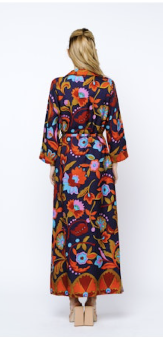 DOLLY LONG SLEEVE SHIRT DRESS - NAVY MULTI