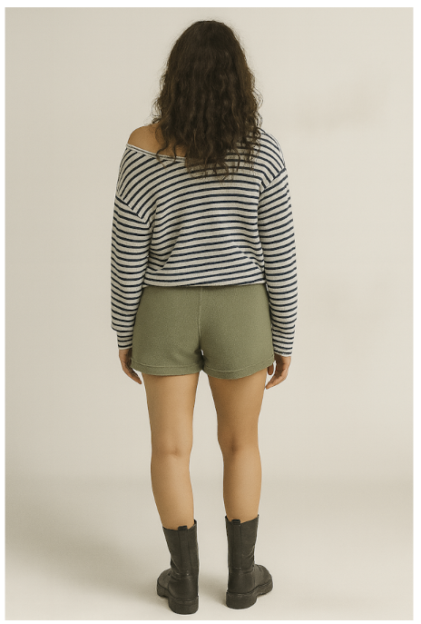 REN TEXTURED STRIPE V-NECK KNIT TOP - BLACK + WHITE