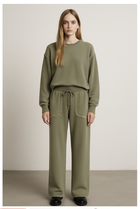 CONTRAST STITCH CREW NECK SWEATSHIRT - SAGE LEAF