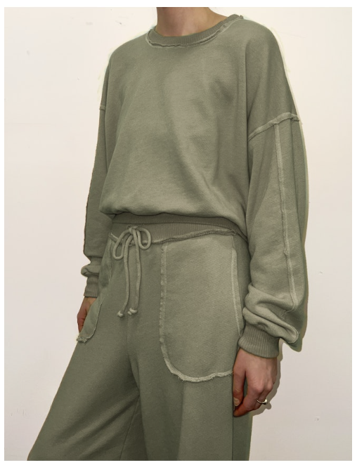 CONTRAST STITCH CREW NECK SWEATSHIRT - SAGE LEAF