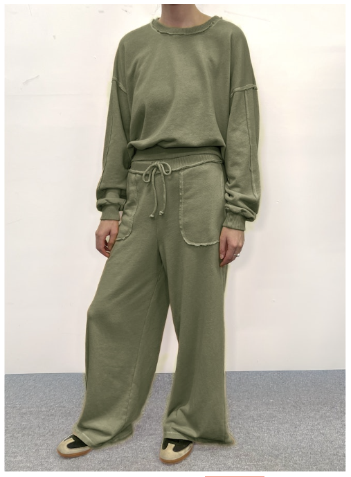 CONTRAST STITCH CREW NECK SWEATSHIRT - SAGE LEAF