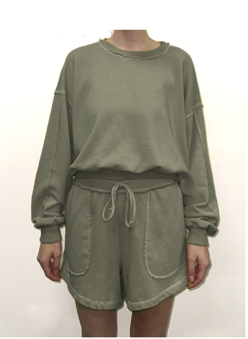 CONTRAST STITCH DRAWSTRING SHORT - SAGE LEAF