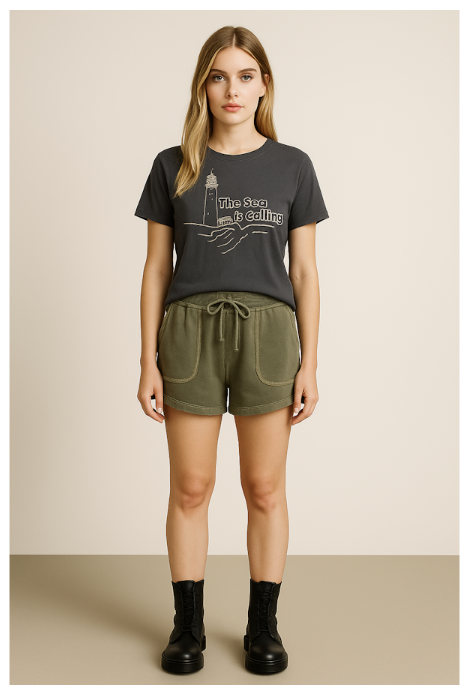 CONTRAST STITCH DRAWSTRING SHORT - SAGE LEAF