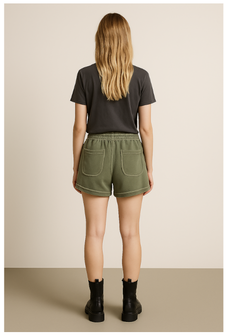 CONTRAST STITCH DRAWSTRING SHORT - SAGE LEAF