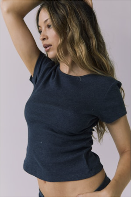 DREW RIB KNIT SHORT SLEEVE TEE - NAVY