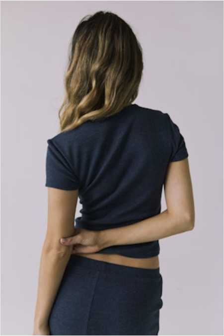 DREW RIB KNIT SHORT SLEEVE TEE - NAVY