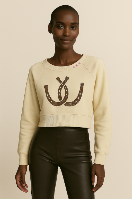 DOUBLE HORSESHOES SHRUNKEN SWEATSHIRT - IVORY