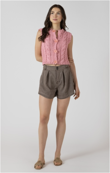 FLORAL BUTTON CABLE SWEATER VEST - CANDY PINK