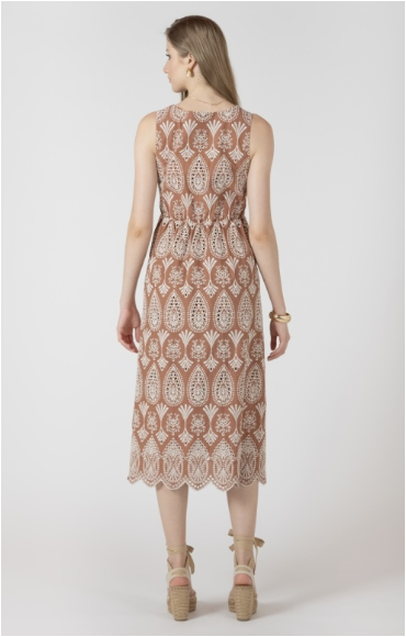 V-NECK EYELET TANK DRESS - SANDY BEIGE