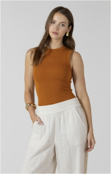 CREW NECK RIBBED TANK - GOLDEN HOUR