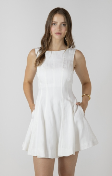 FIT + FLARE PANNEL MINI DRESS - OFF WHITE