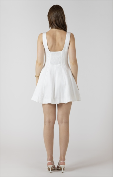 FIT + FLARE PANNEL MINI DRESS - OFF WHITE