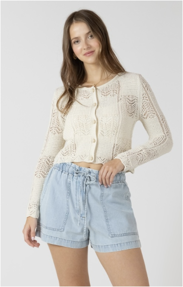 POINTELLE KNIT CARDIGAN - SOFT BEIGE