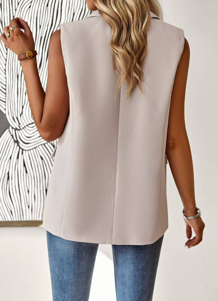 SLEEVELESS ONE BUTTON BLAZER - TAN