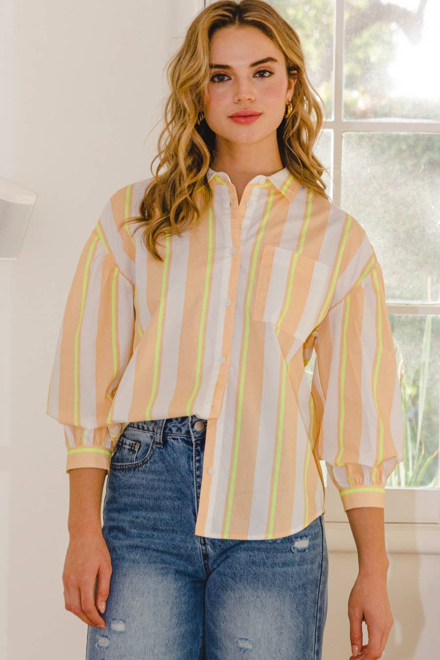 MULTI COLOR STRIPED SHIRT - ORANGE