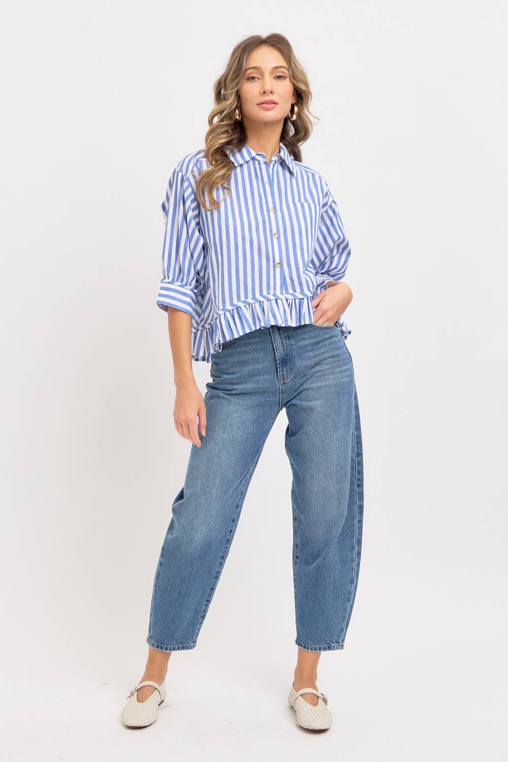 MODERN BUTTON DOWN STRIPED SHIRT - BLUE