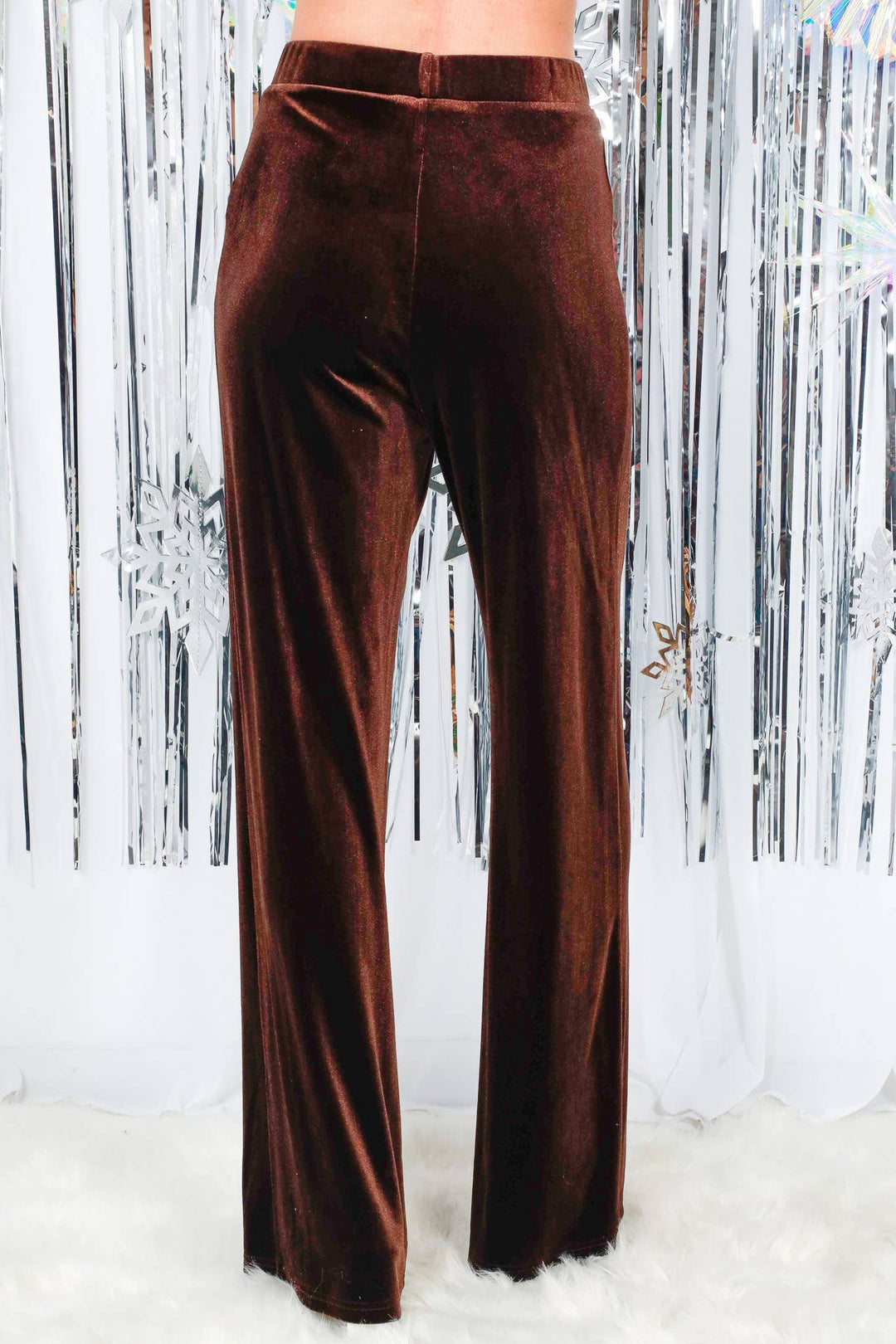 VELVET WIDE LEG HIGH RISE PANTS - BLACK