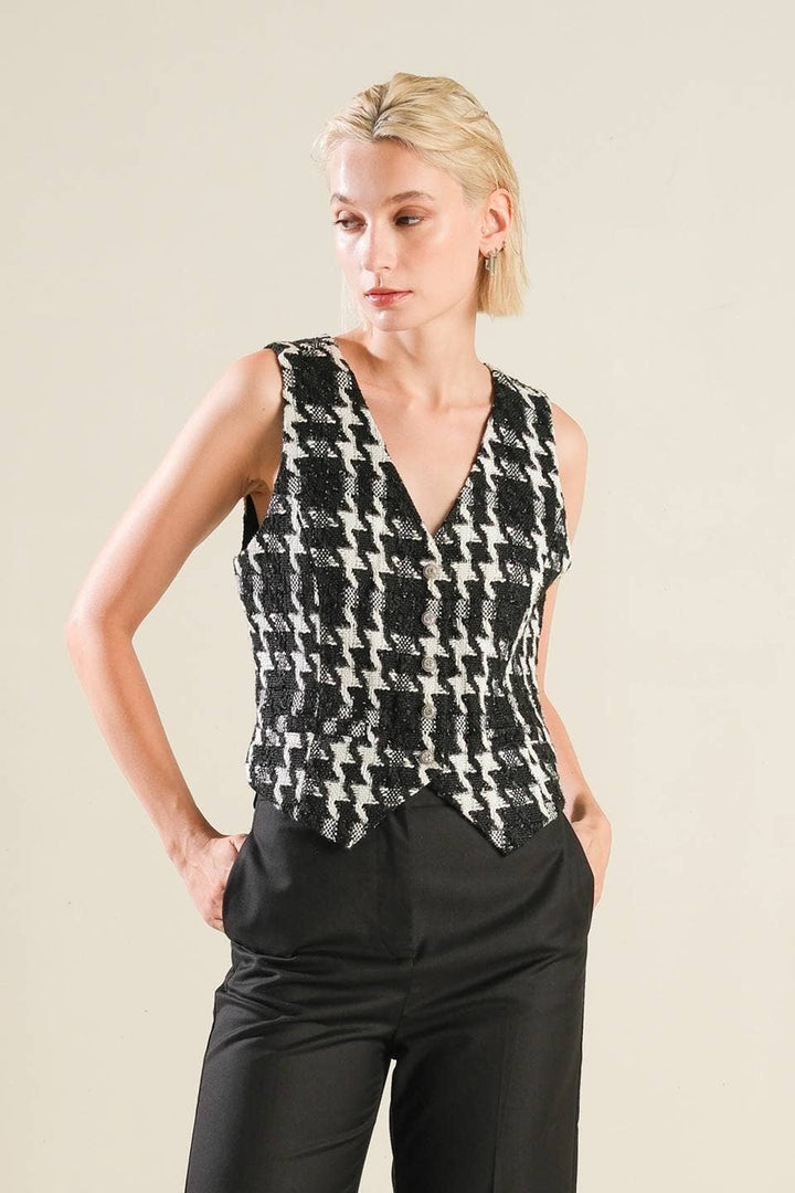 WOVEN TWEED VEST - BLACK + WHITE