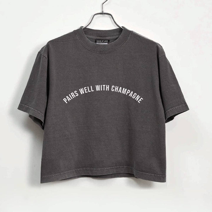 PAIRS WELL WITH CHAMPAGNE® GARMENT DYED CROP TEE - GRANITE