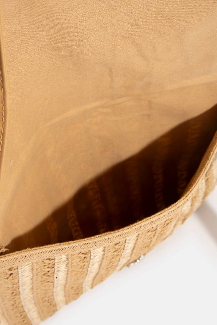 TWO TONE WOVEN ENVELOPE CLUTCH - IVORY