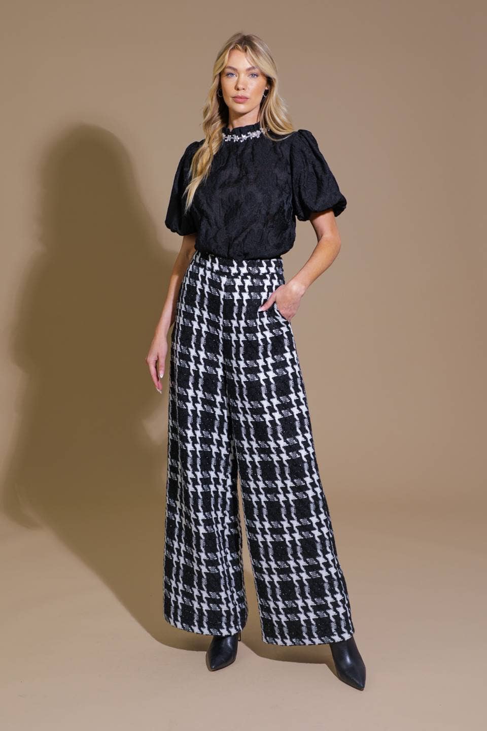 WOVEN TWEED PANTS - BLACK + WHITE