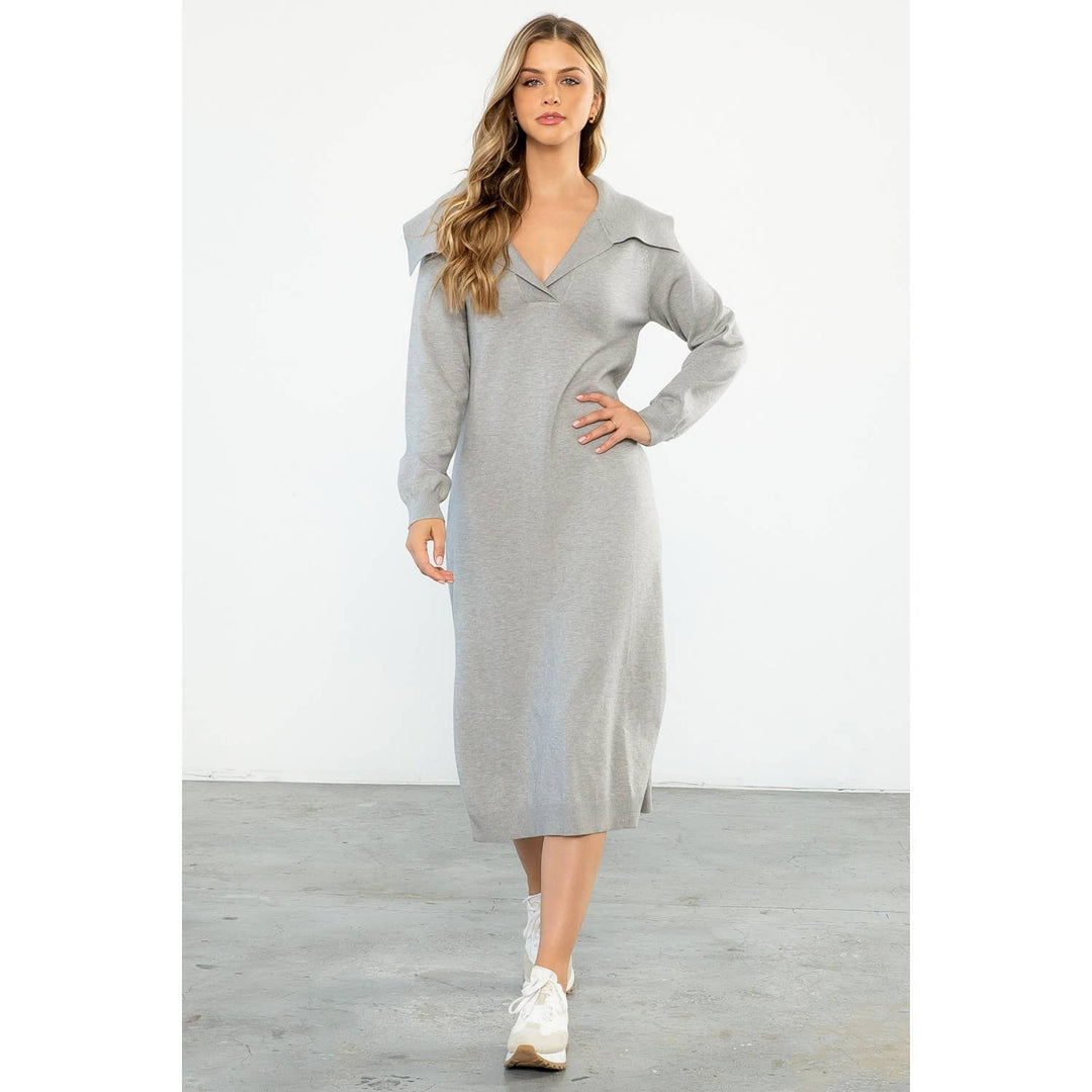 COLLARED SWEATER DRESS - GREY