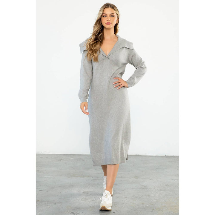 COLLARED SWEATER DRESS - GREY