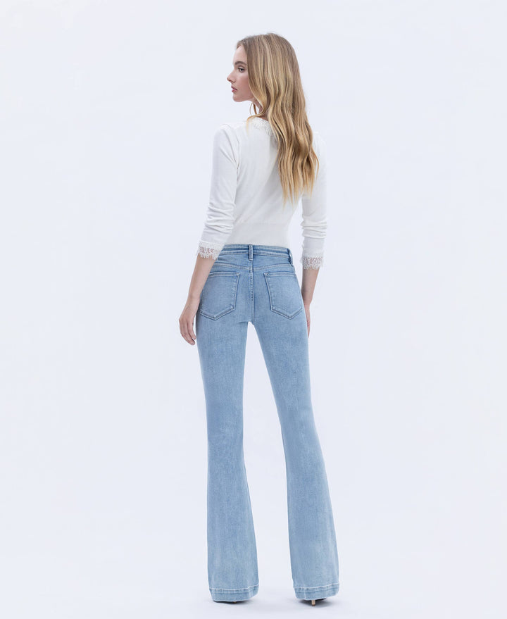 MID RISE TROUSER HEM BOOTCUT JEANS - LIGHT WASH