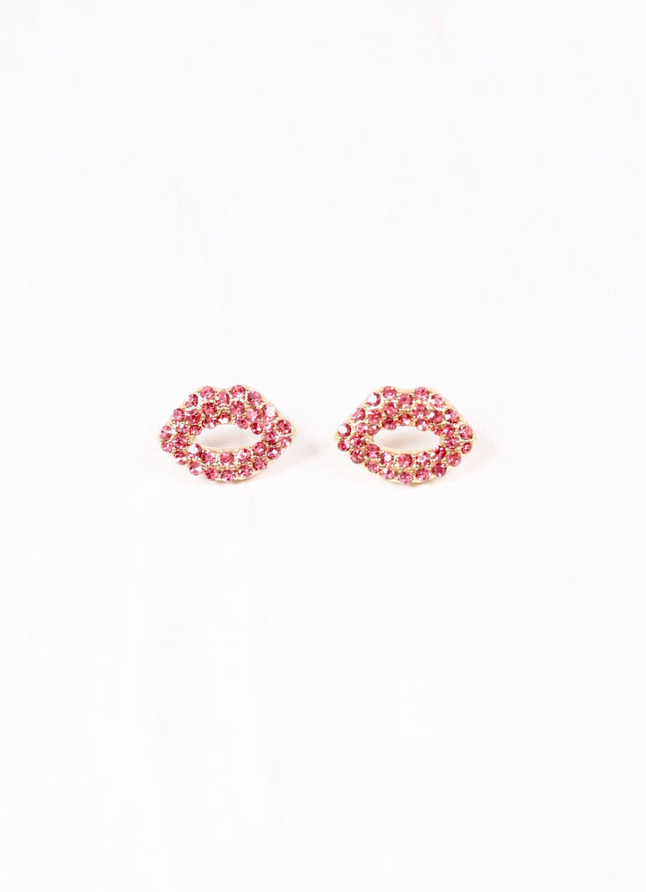 PUCKER UP CZ LIP EARRINGS - PINK