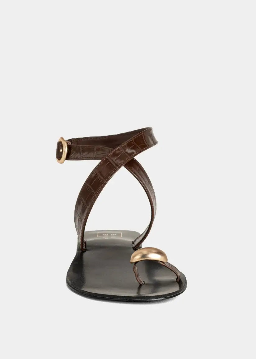 BARCELONA VEGNA LEATHER CROC SANDAL - CHOCOLATE