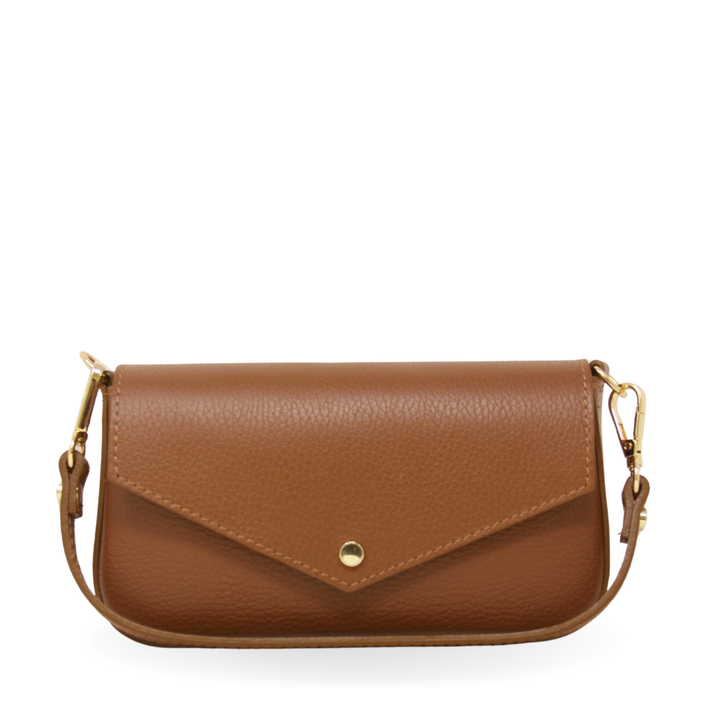 GENUINE ITALIAN LEATHER HANDLE + CROSSBODY BAG - CAMEL