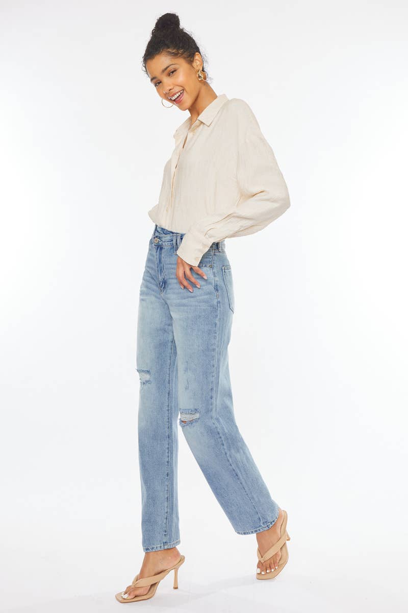 KAN CAN STRAIGHT LEG 90'S JEANS WITH CROSS OVER WAISTBAND