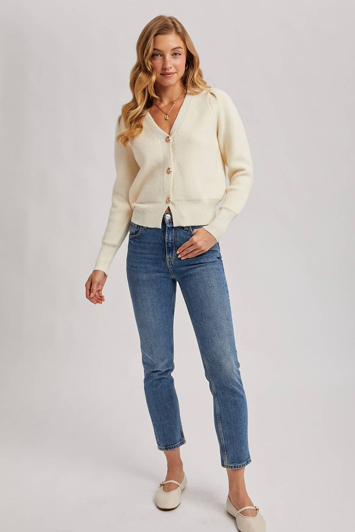 BUTTON DOWN V-NECK CARDIGAN: HOT PINK / S
