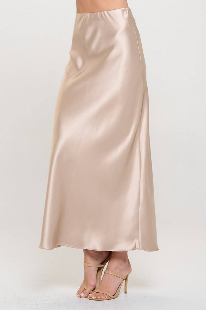 SILKY SATIN MAXI SKIRT - CHAMPAGNE