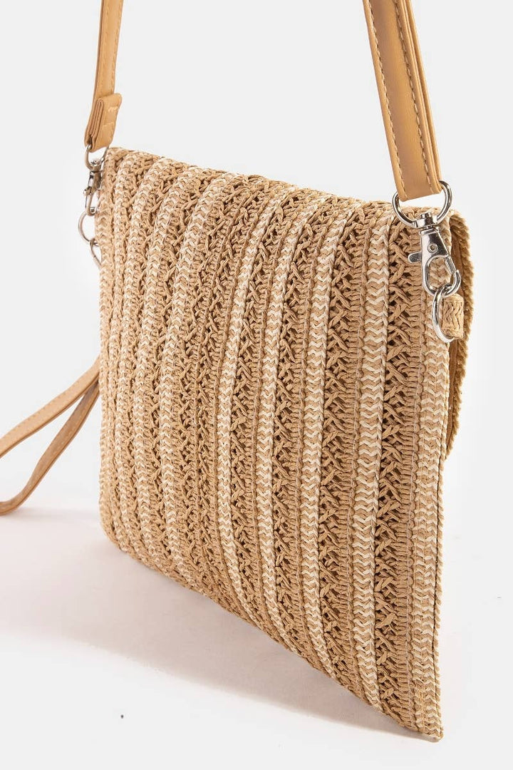 TWO TONE WOVEN ENVELOPE CLUTCH - IVORY