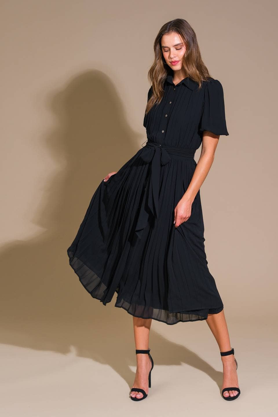 WOVEN MIDI SHIRT DRESS BY FLYING TOMATO - BLACK