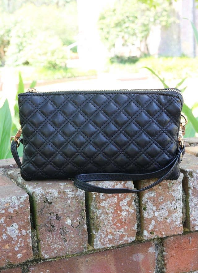 LIZ QUILTED PATENT CROSSBODY BAG - BLACK