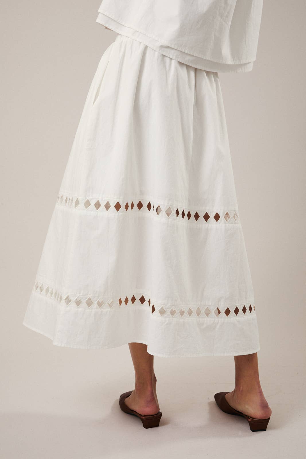 HIGH WAIST CUT OUT DETAIL MIDI SKIRT - MILK WHITE