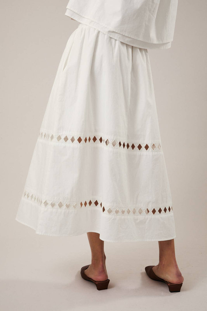 HIGH WAIST CUT OUT DETAIL MIDI SKIRT - MILK WHITE