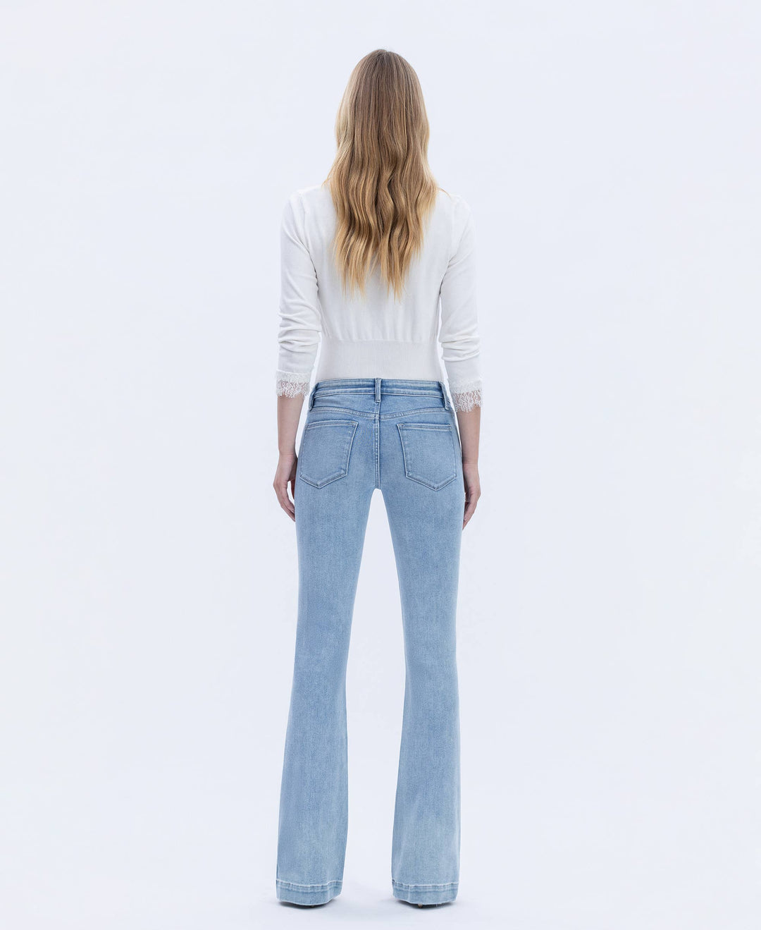MID RISE TROUSER HEM BOOTCUT JEANS - LIGHT WASH