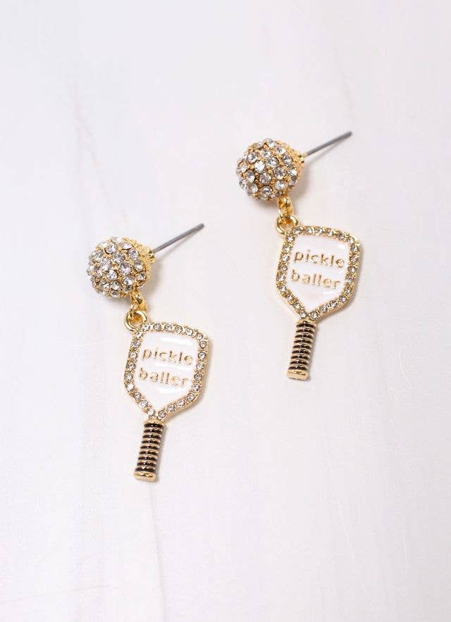 PICKLE BALLER EARRINGS - WHITE