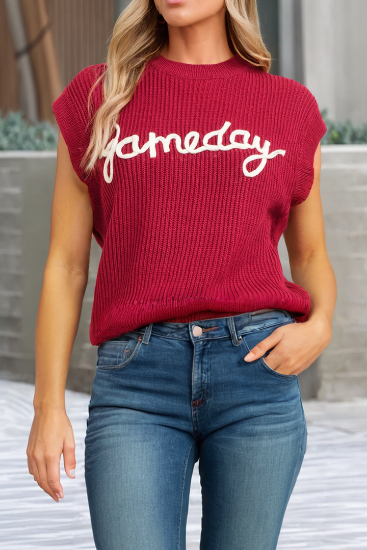 GAME DAY POP UP LETTER KNIT MUSCLE SWEATER