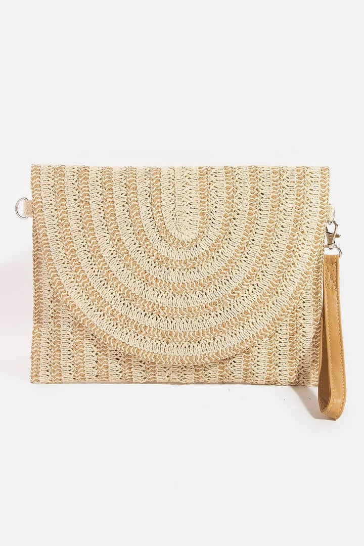 TWO TONE WOVEN ENVELOPE CLUTCH - IVORY
