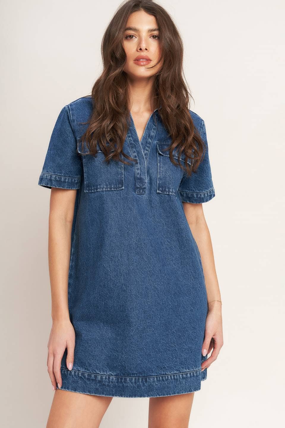 WASHED DENIM MINI DRESS - INDIGO