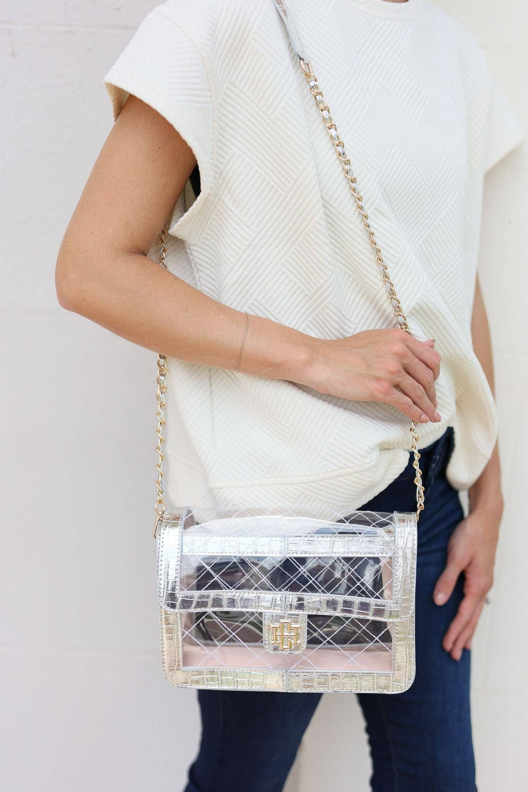 QUINN QUILTED CLEAR BAG - PLATINUM