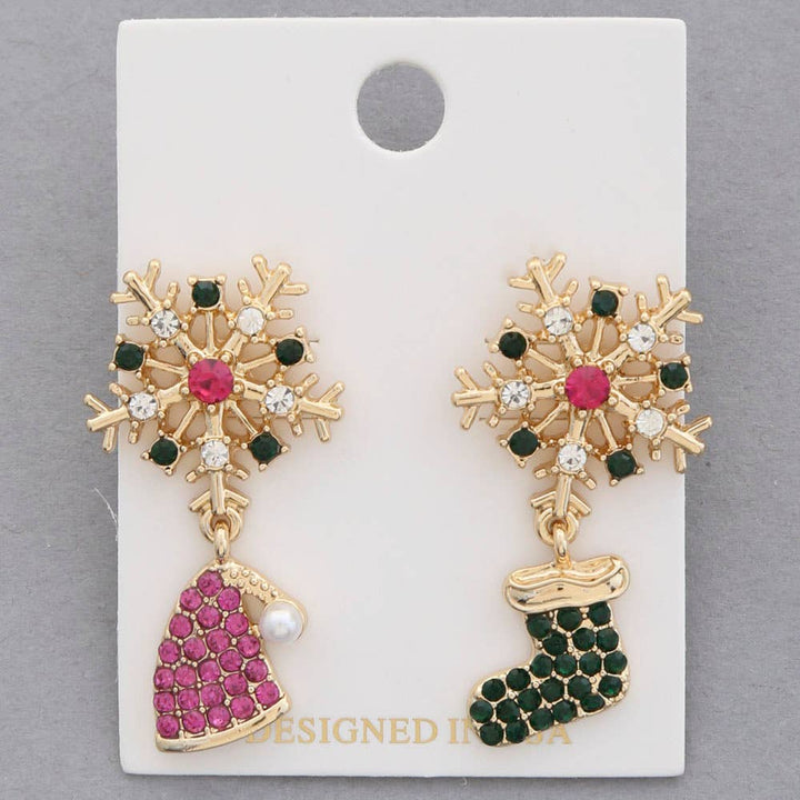 CHRISTMAS SNOWFLAKE RHINESTONE DANGLE EARRINGS