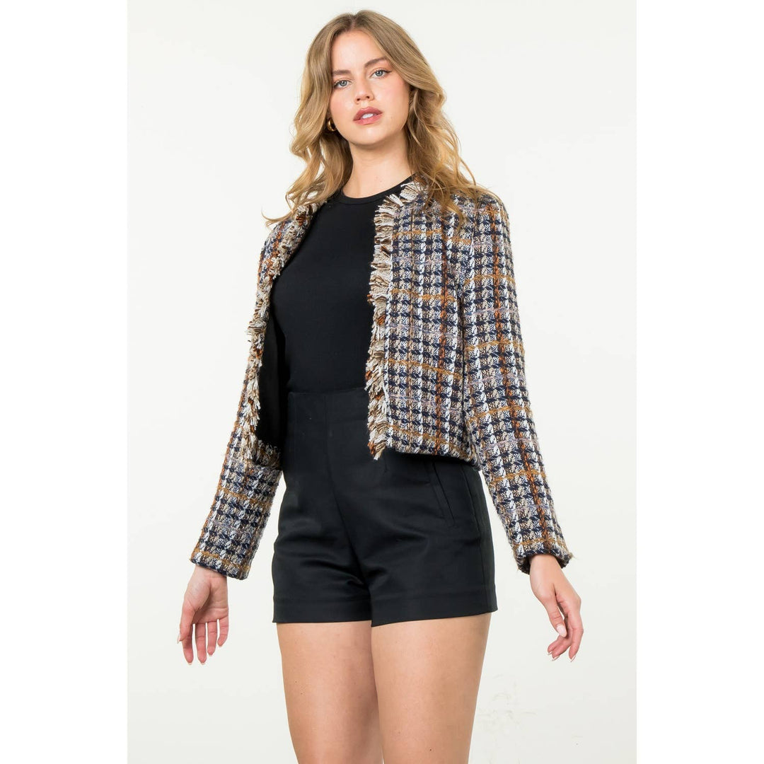 PLAID + FRINGE TWEED JACKET BY THML - MULTI